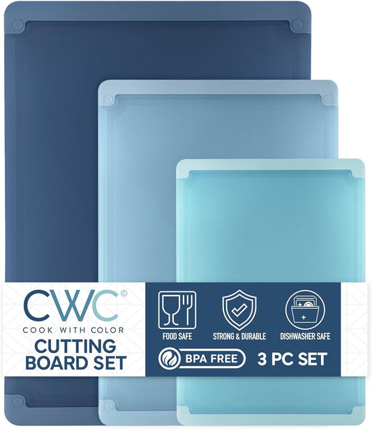 COOK WITH COLOR Extra Large Cutting Board Set, Jumbo-Sized Boards with Rubber Border for Enhanced Cooking Experience, 3-Piece, Brown