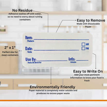 2x1 Dissolvable Food Labels, 1000 Label Stickers, Bottle Labels for Storage Bins, Sticker Labels for Food containers, (1000, Blue)