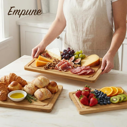 Extra Large Cutting Board, 17.6" Bamboo Cutting Boards for Kitchen with Juice Groove and Handles Kitchen Chopping Board for Meat Cheese board Heavy Duty Serving Tray, XL, Empune