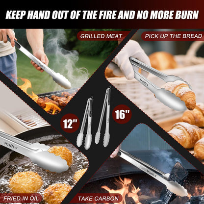 WALFOS Tweezer Tongs for Cooking, Kitchen Tweezers Stainless Steel Pasta Tweezers Tongs for Cooking, Roasting, Grabbing Small Objects, Dessert, BBQ, Spaghetti 3 Pcs (8+10+12-Inch)