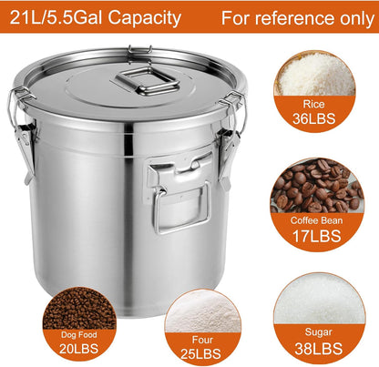 DYNAMI 12.7Gal 304 Stainless Steel Rice Storage Container,Extra Large Food Grade Canister,40-90Lbs Sealed Rice Bucket with Airtight Lid and Locking Buckle,for Rice, Flour, Grain (48L)