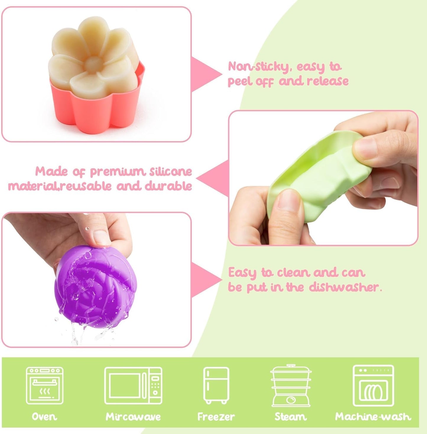R HORSE 42Pcs Silicone Molds Cupcake 2 Inch Mini Size Reusable Muffins Liners Washable Non-Stick Donut Wrapper Mold Flower Shapes Baking Cups for Pan Oven Microwave Dishwasher