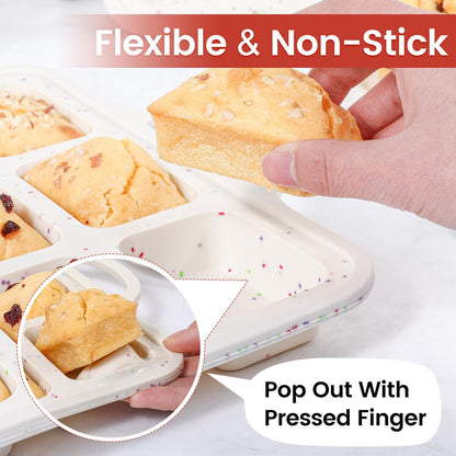 CAKETIME Silicone Muffin Pan - Cupcake Pan, Mini Loaf Pan Silicone Baking Molds Food Grade 3-Pack