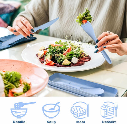 Lnrkai Travel Utensils Set with Case, 4 Sets Wheat Straw Reusable Spoon Knife Forks Tableware, Portable Cutlery Set for Lunch Box Accessories for Adults Travel Picnic Camping or Daily Use