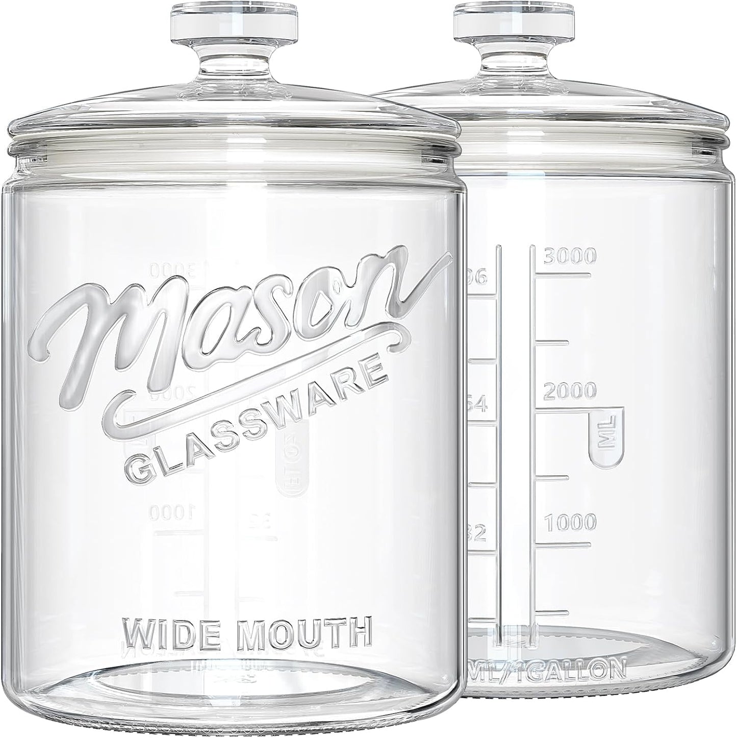 1 Gallon Cookie Jars, 2 Pcs, Large Glass Jars with Airtight Lids for Kitchen, Wide Mouth Food Storage Containers for Flour, Sugar, Sourdough Starter, Candy, Coffee, Dog Treat, Apothecary, Laundry