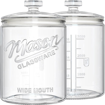 1 Gallon Cookie Jars, 2 Pcs, Large Glass Jars with Airtight Lids for Kitchen, Wide Mouth Food Storage Containers for Flour, Sugar, Sourdough Starter, Candy, Coffee, Dog Treat, Apothecary, Laundry