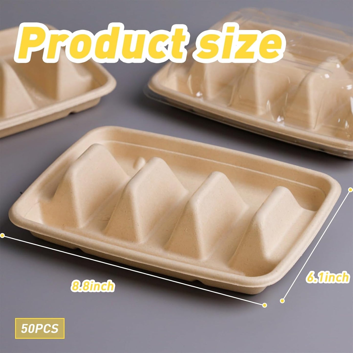50 Pcs Disposable Taco Holder for Party, 3 Compartments Paper Taco Tray Holder, Disposable Taco Plates with Dividers Taco Stand for Taco Tuesday Lazy Susan Taco Bar