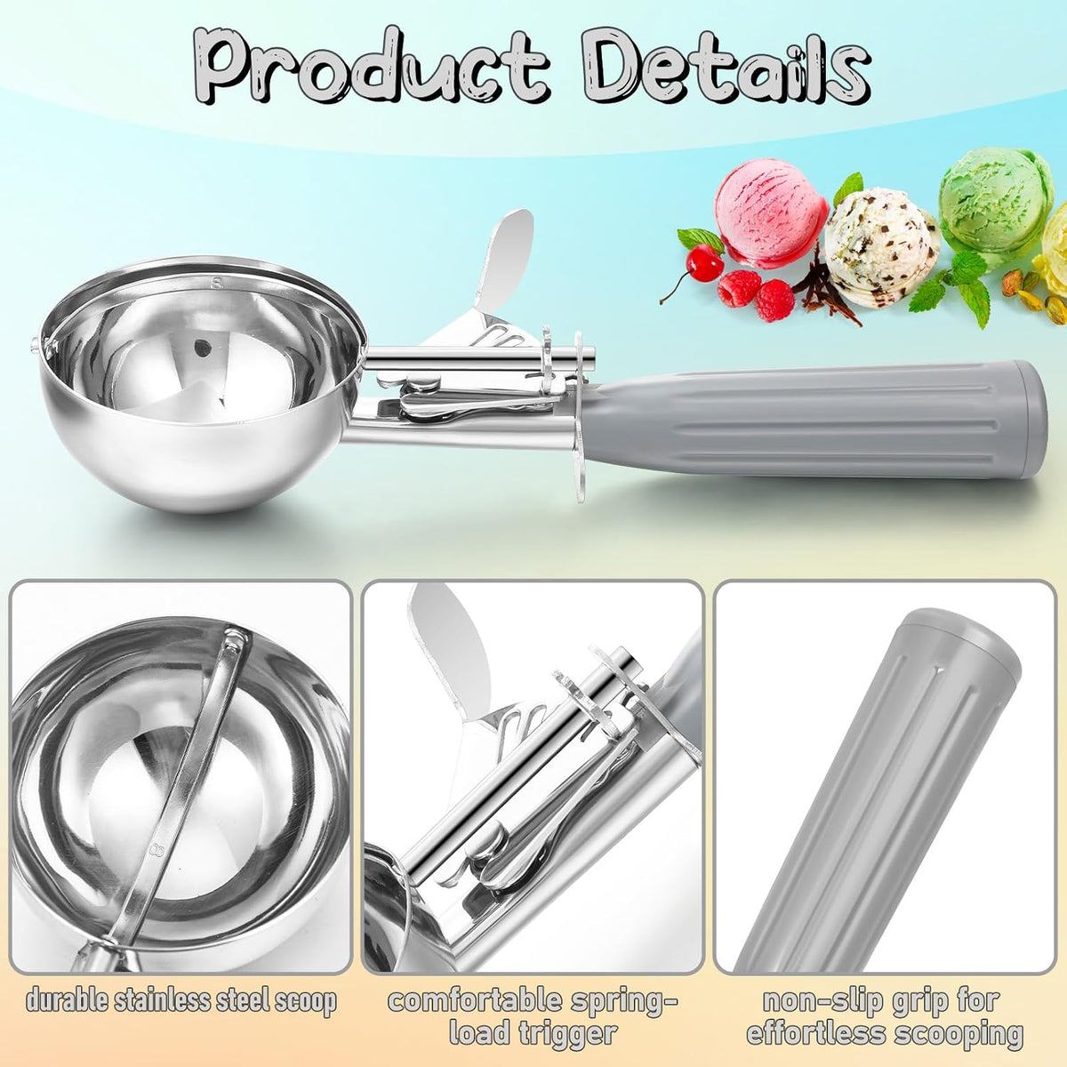 Reallnaive Ice Cream Scooper with Trigger, 4 oz, Gray