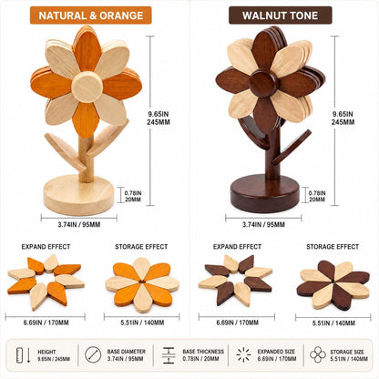 Sunflower Trivets for Hot Dishes, 5Pc Wooden Tree Trivet Stand Set