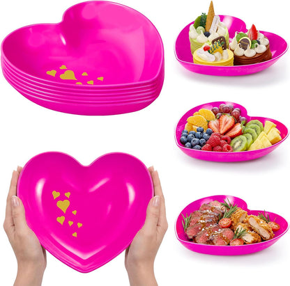 Reallnaive 6 Pcs 8.7 Inch Valentines Day Heart Shaped Plates Dessert Bowls Appetizer Plates Salad Bowls for Gift Valentine's Day Anniversary Party Supplies