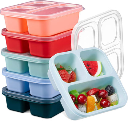 Honeydak 5 Pack Snack Containers 3 Compartment Bento Snack Boxes Divided Meal Prep Containers with Lids Reusable Adults Lunch Food Storage Box for School Work Travel(Elderberry)