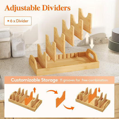 Lifewit Bamboo Lid Organizers for Inside Cabinet with 5 Sections
