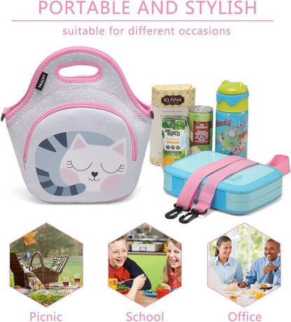 VASCHY Lunch Bag for Kids, Insulated Neoprene Lightweight Lunch Box Bag for Children Boys and Girls School Daycare Kindergarten Dinosaur