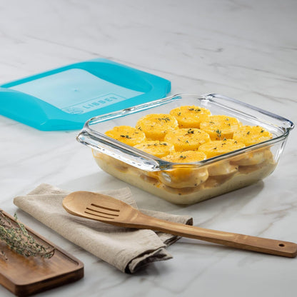 Libbey Baker’s Premium Glass Pie Plate, Stackable, Space Saving Casserole Dish Set with Lids, Glass Baking Dish Set for Fruit Pies, Quiches