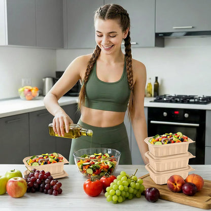 100 Piece (50 Pack) Meal Prep Containers Reusable - 2 Compartment 32 oz Cornstarch Snack Containers with Lids - Plastic Food Storage Salad Containers - To Go Lunch Box - Microwave & Freezer Safe