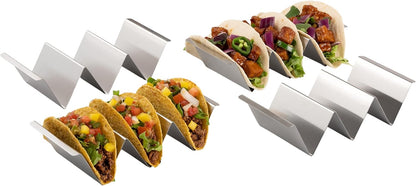 NEW - Taco Holders Set of 4 | Stainless Steel Taco Holders, Oven & Grill Safe Taco Stands, Holds 2-3 Tacos Each, Dishwasher-Safe Taco Holder with Easy-Lift Handles, Stackable for Easy Storage