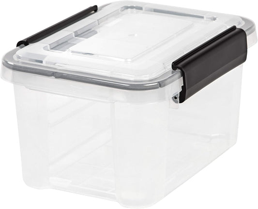 IRIS USA WeatherPro 47 Qt Storage Bins with Lids, 2 Pack, BPA-Free Plastic Gasket Box with Tight Latch and Seal, Stackable Nestable Tote Tub - Clear/Black