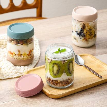 NETANY 6-pack 10oz Glass jars with Airtight Lids, Overnight Oats Containers with Lids, Wide mouth Mason Salad jars, Glass Food Storage Containers for Snacks Yogurt Spice Sugar