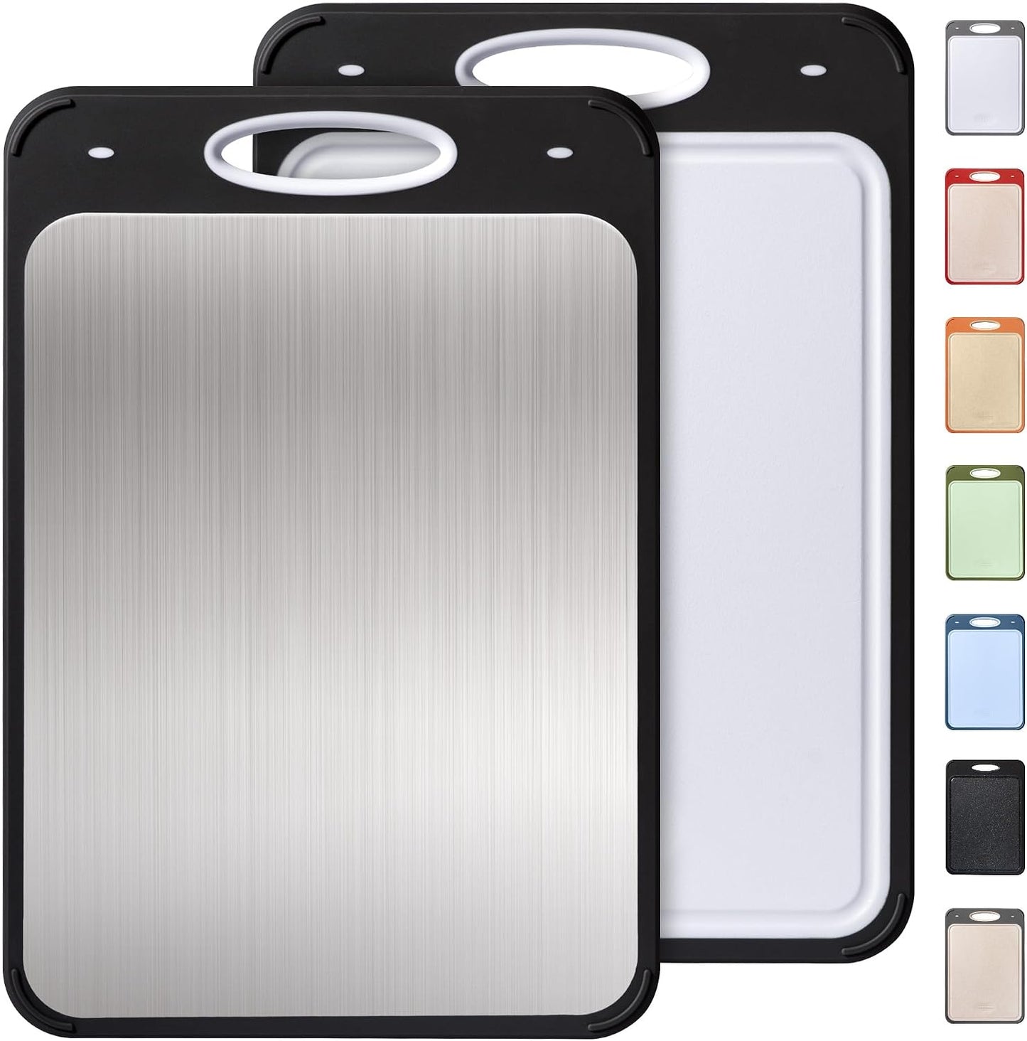 2 Packs Stainless Steel Cutting Board Set, Best Non Toxic Cutting Boards for Kitchen, Double Sided Metal Chopping Board for Meat/Fruit/Vegetables, Food Grade Kitchen Set Gift, [16”×11”+18”×12” Inch]