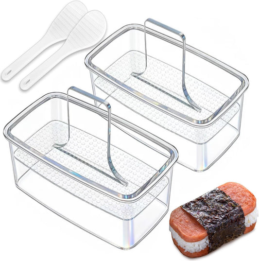 Clear Musubi Press Mold, Non-Stick Musubi Maker, BPA-Free Onigiri Mold Sushi Press for Hawaiian Musubi Home DIY (with Rice Ladles)