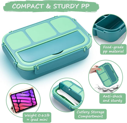 QQKO Bento Lunch Box for Kids Girls Boys, Toddler Kids Lunch Boxes for School, Lunch Containers for Adults with 4 Compartments, Sauce Container, Utensils, Food Picks and Muffin Cups, Purple