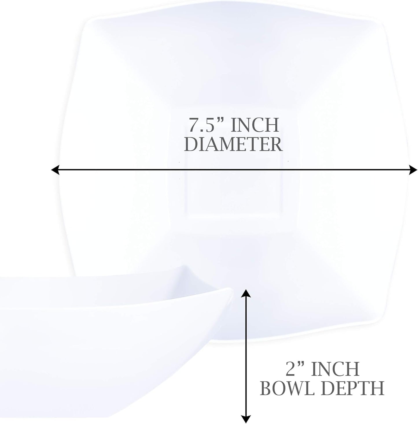 PLASTICPRO Disposable Square Serving Bowls, Party Snack or Salad Bowl, Plastic Clear or White Pack of 4 (16 OUNCE, White)