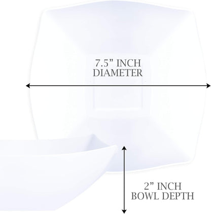 PLASTICPRO Disposable Square Serving Bowls, Party Snack or Salad Bowl, Plastic Clear or White Pack of 4 (16 OUNCE, White)
