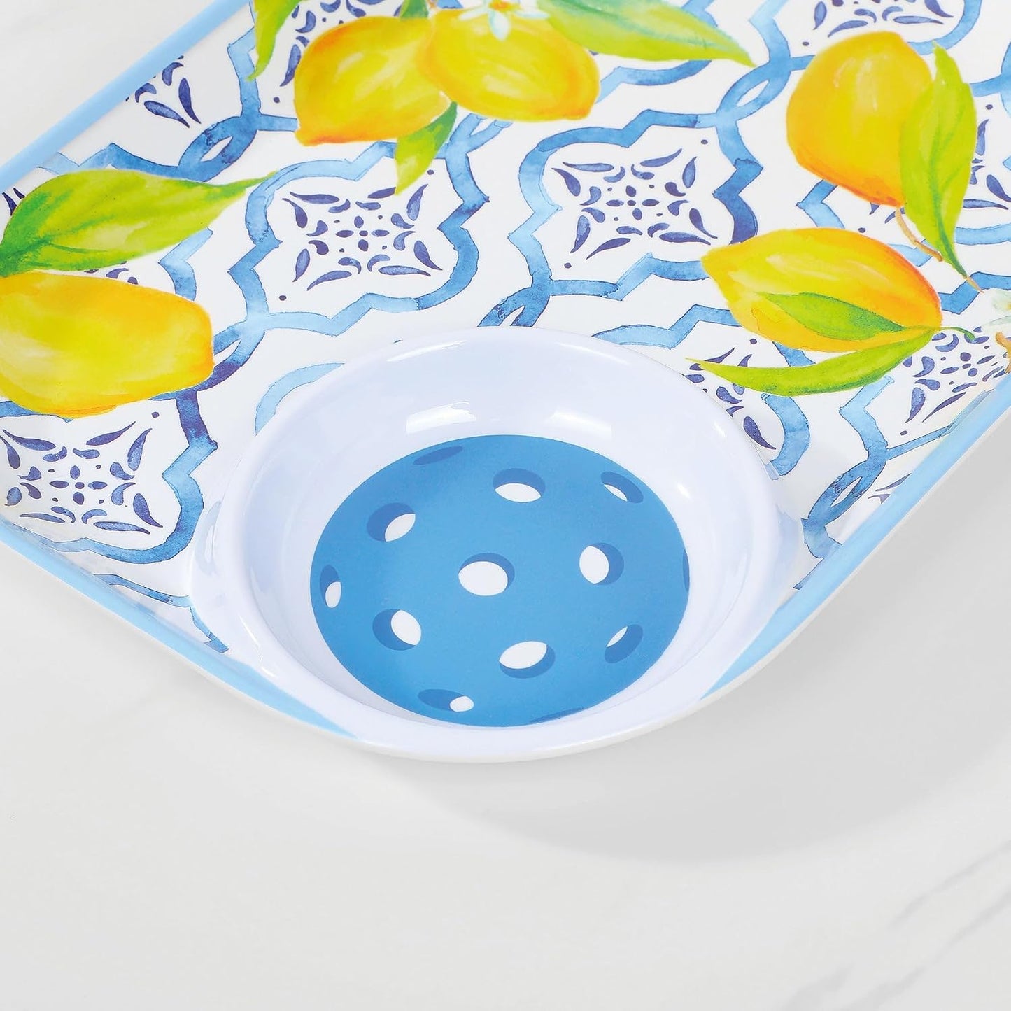 UPware Flamingo Melamine Chip and Dip Snack Tray, Tropical Floral Pickleball Paddle Shape Platter for Chips, Salsa, Fruits, and Appetizers, 15.75 x 8 Inch