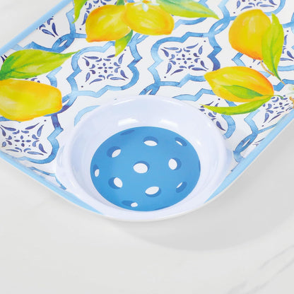 UPware Flamingo Melamine Chip and Dip Snack Tray, Tropical Floral Pickleball Paddle Shape Platter for Chips, Salsa, Fruits, and Appetizers, 15.75 x 8 Inch