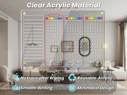 PigPotParty 2-in-1 Acrylic Magnetic Chore Chart for 2 Kids, Couples, Roommates, 15"x11" Large Dry Erase Chore Board for Fridge, Clear Weekly & Daily Reward Chart, Includes 12 Markers & Towel