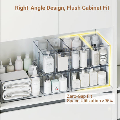 Clear Plastic Storage Bins with Dividers for Fridge Pantry Organizers and Storage Containers, 3 Pack Acrylic Stackable Sturdy Storage Boxes for Home Edit and Cabinet Organizers C6-1