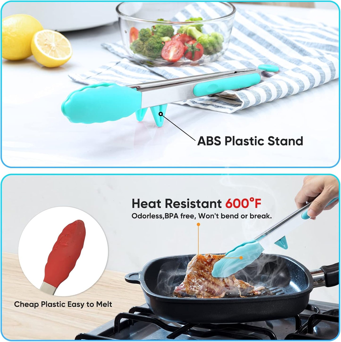 3 Pack Silicone Tongs for Cooking,Maywe Tanso 9 Inch Cooking Kitchen Tongs with Silicone Tips,Nonstick Stainless Steel Tongs for Steak Pie Pizza Pasta Spaghetti Salad BBQ Buffet