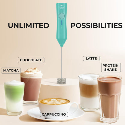 Zulay Kitchen Rechargeable Milk Frother Handheld - Frother Wand, Drink Mixer, Electric Whisk Frother, for Cappuccinos, Matcha & Protein Powder - Dynamic 3 Whisk, 3 Speed 500mAh Black - Colors D