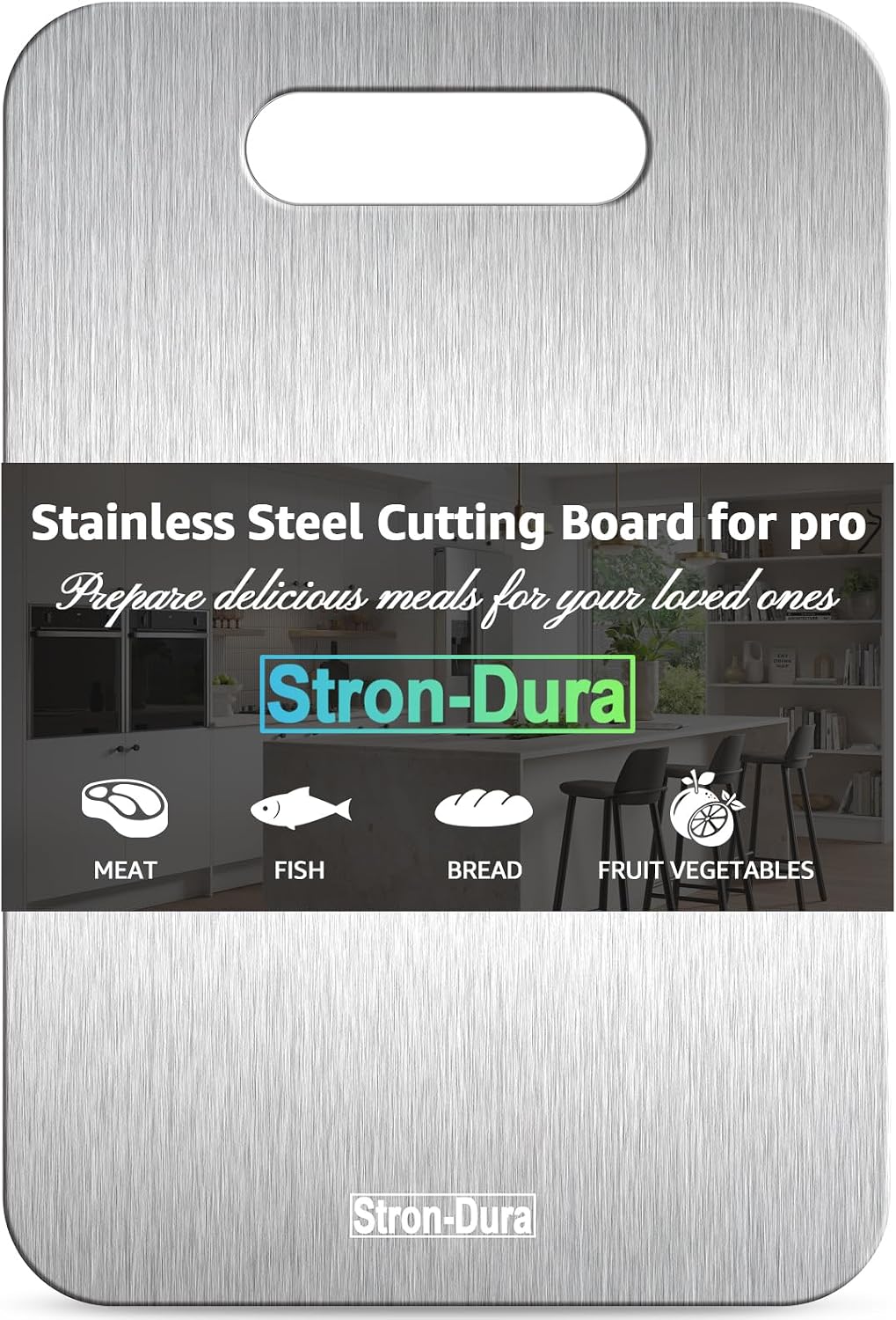 Stron-Dura Small Stainless Steel Cutting Board for Kitchen, 11.5" x 8" Food Grade Metal Chopping Board, Non Toxic Dishwasher Safe, Double Sided Odorless, Cutting Board for Meat Veggies Camping