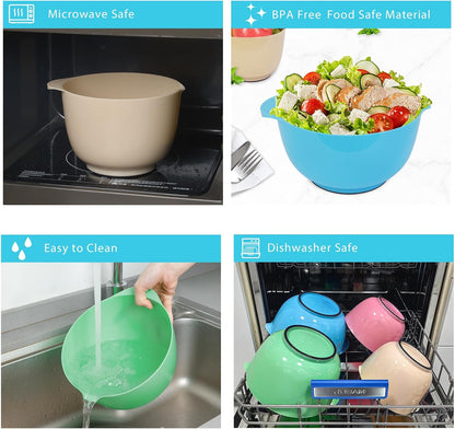 BoxedHome Nesting Plastic Mixing Bowl Set With Pour Spout, Microwave and Dishwasher Safe, BPA free Non-Slip Base, Set of 4 Size 1.7, 2.5, 3.5 and 4.5qt, Great for Prepping, Baking, Cooking (Dark Blue)