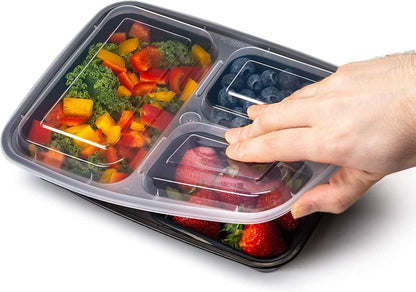 Bexter 20 Pack of 38 oz Meal Prep Takeout Containers (3 Compartment) 20 containers with 20 lids (40 pieces)