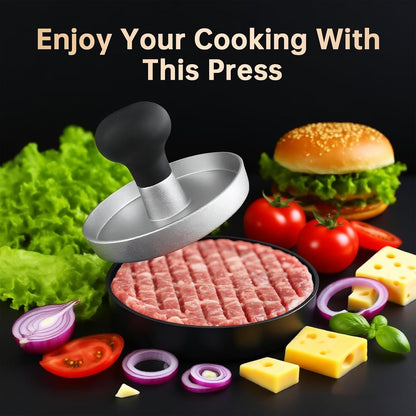 Burger Press Patty Maker Stainless Steel Hamburger Patty Press Mold Wood Handle Non-Stick with 100 Patty Papers,BBQs, and Cooking – Perfect for Flattening Patties and Searing Juicy Burgers