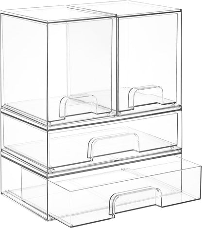 Vtopmart Stackable Storage Drawers Set of 5, Clear Plastic Organizer Bins for Baby Bottle, Beauty Supplies Storage, Ideal for Kichen Countertop, Vanity, Bathroom, Cabinet, Pantry Organization