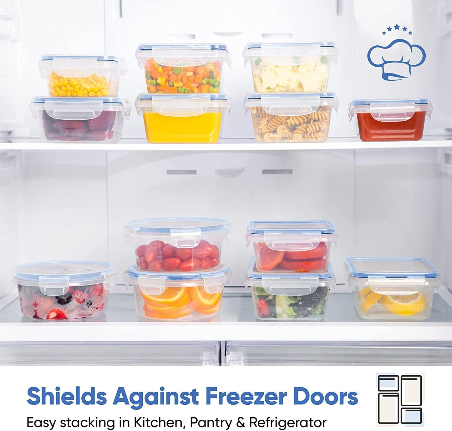 Chef's Path 28 Piece Airtight Food Storage Containers with Easy Snap Lids, 14 Containers and Lids, Stackable Kitchen and Pantry Canisters for Coffee, Meal Prep and Food Storage -Transparent