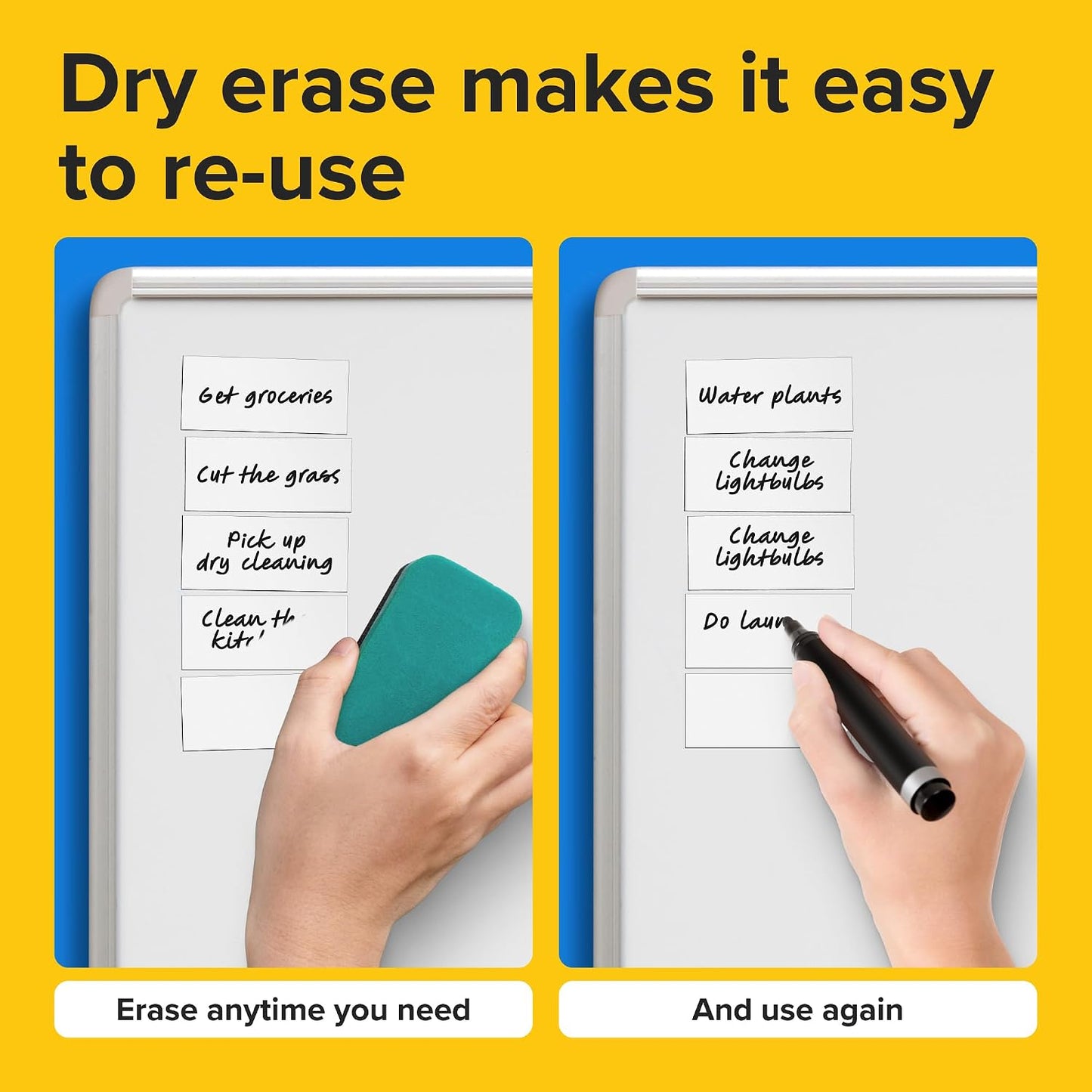 Dry Erase Magnetic Labels - Reusable Sticky Notes - Notepads for Refrigerator - Dry Erase Magnet Sheets - Blank Magnet Stickers to Write On - Magnets for Whiteboard Classroom Fridge