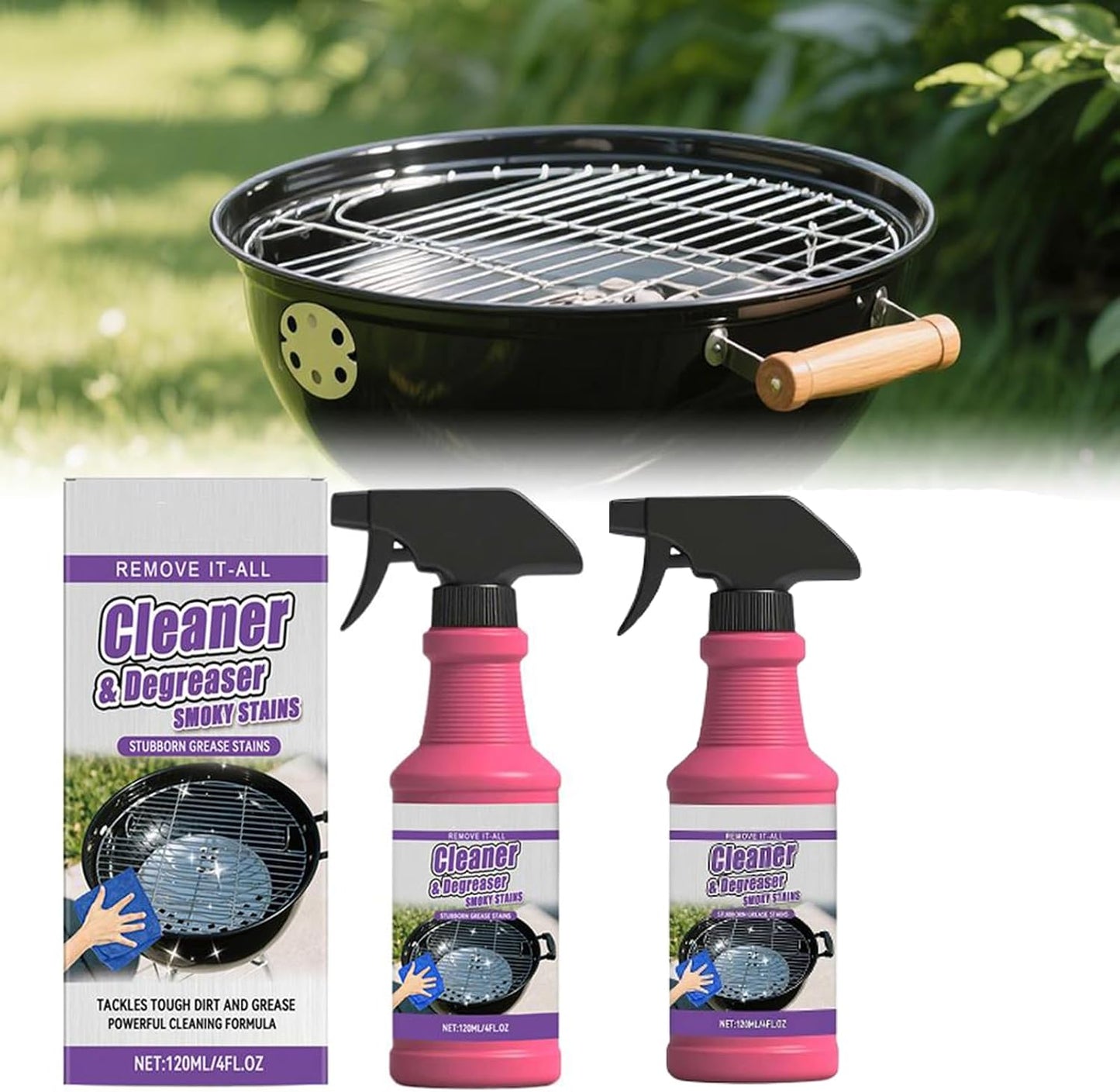 Fast-Acting Heavy-Duty Grill Degreaser Spray, Fast Acting Heavy Duty Grill Degreaser, Barbecue Grills Rack Cleaner, 120ml/4fl.0z, Kitchen Cleaners for All Stubborn Oil Stains