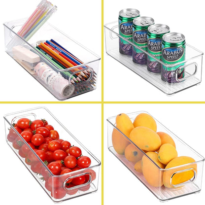 Set of 8 Refrigerator Pantry Organizer Bins - Stackable Fridge Organizers with Handles for Pantry, Freezer, Kitchen, Countertops, Cabinets - Clear Plastic Food Storage Bins