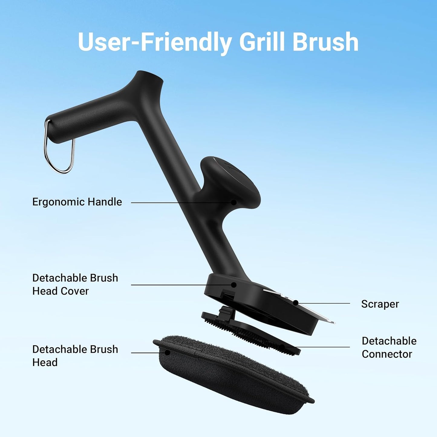 Thermomaven Grill Brush Bristle Free with 3 Replacement Brush Heads, Steam Grill Brush with Scraper, Non Metal Bristles for Cast Iron, Stainless-Steel Grates, Safe for Non-Stick Surface