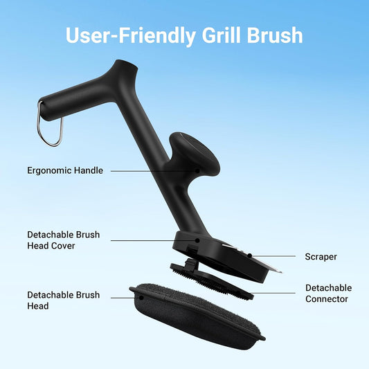 Thermomaven Grill Brush Bristle Free with 3 Replacement Brush Heads, Steam Grill Brush with Scraper, Non Metal Bristles for Cast Iron, Stainless-Steel Grates, Safe for Non-Stick Surface