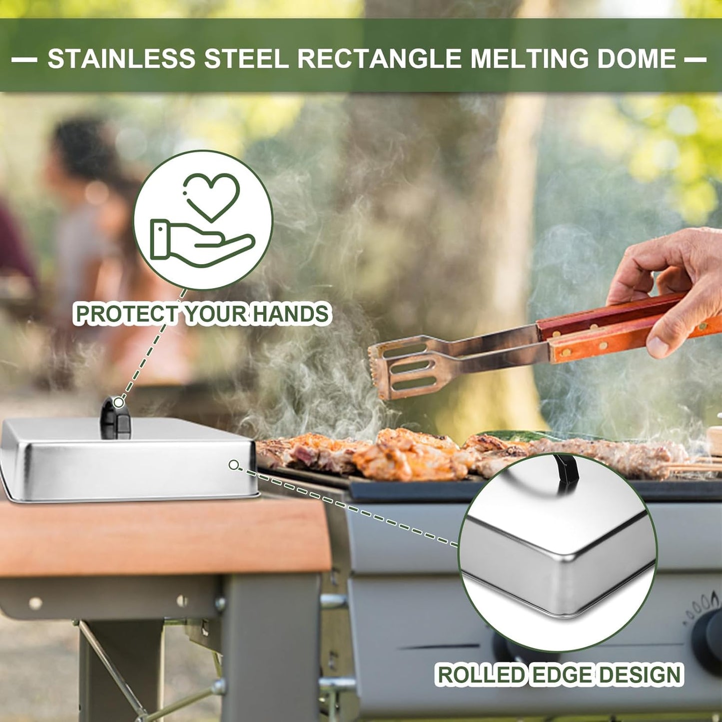 Griddle Accessories for Blackstone, Commercial Grade Heavy Duty Rectangular Basting Cover, Stainless Steel Cheese Melting Dome and Steaming Cover, Best for Use in Flat Top Grill Cooking