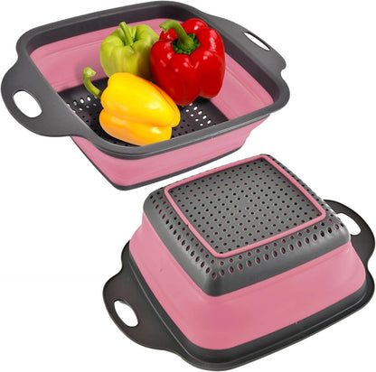 3PCS Green Foldable Kitchen Strainer Set – Silicone Colander Collapsible Strainers and Colanders Green Collander for Kitchen Collapsible Compact Drain Tools for Cooking Prep