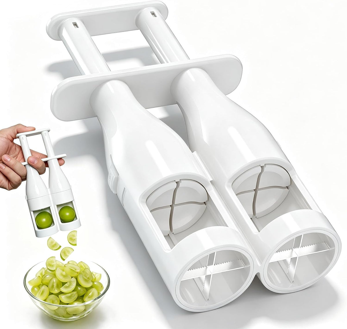 Double Barrel Grape Cutter for Toddlers, Slicer Tool for Fruits & Veggies