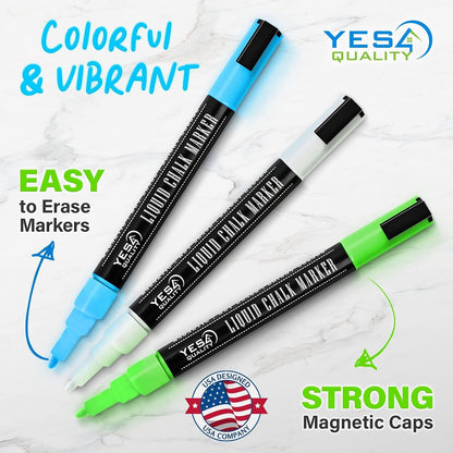 Magnetic Black Dry Erase Board for Fridge (12 x 8 inch), Stain-Resistant w/ 3 Magnetic, Fine-Tip Neon Chalk Markers & Eraser by Yes4Quality