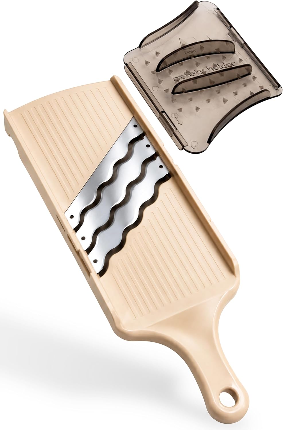 Arnest Japanese mandoline slicer Cabbage Shredder, 3-Blade Triple Wave Ultra-Thin Shredder for Tonkatsu-Style Slaw, Stainless Steel Wave Blades, Safety Holder, Easy-Rinse Clean, Made in Japan