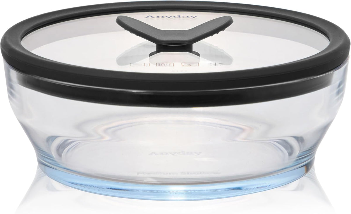 Anyday 4-Cup Glass Microwave Steamer & Food Storage (Clear Black Sesame)